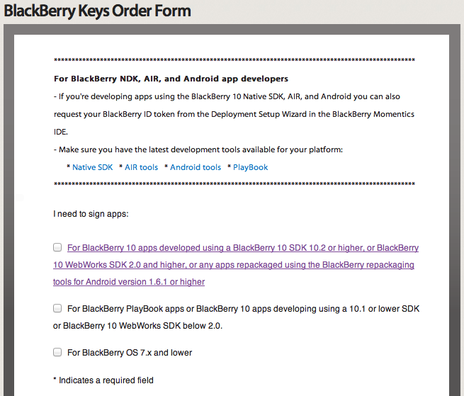 BlackBerry Keys Order Form