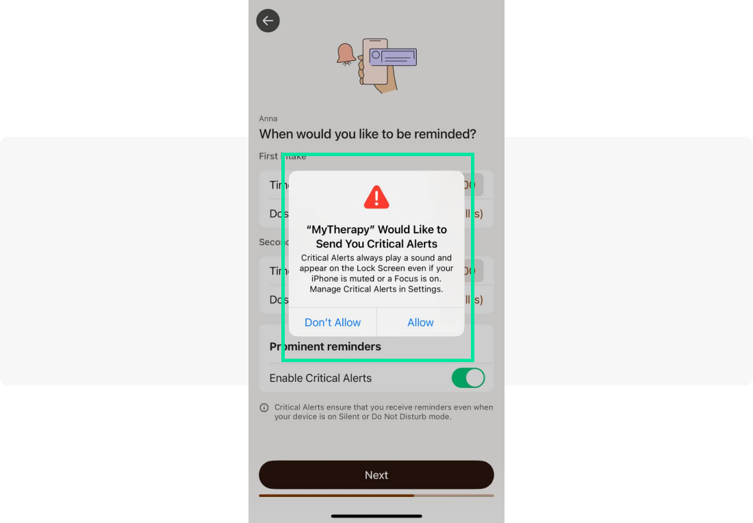 MyTherapy app opt-in example
