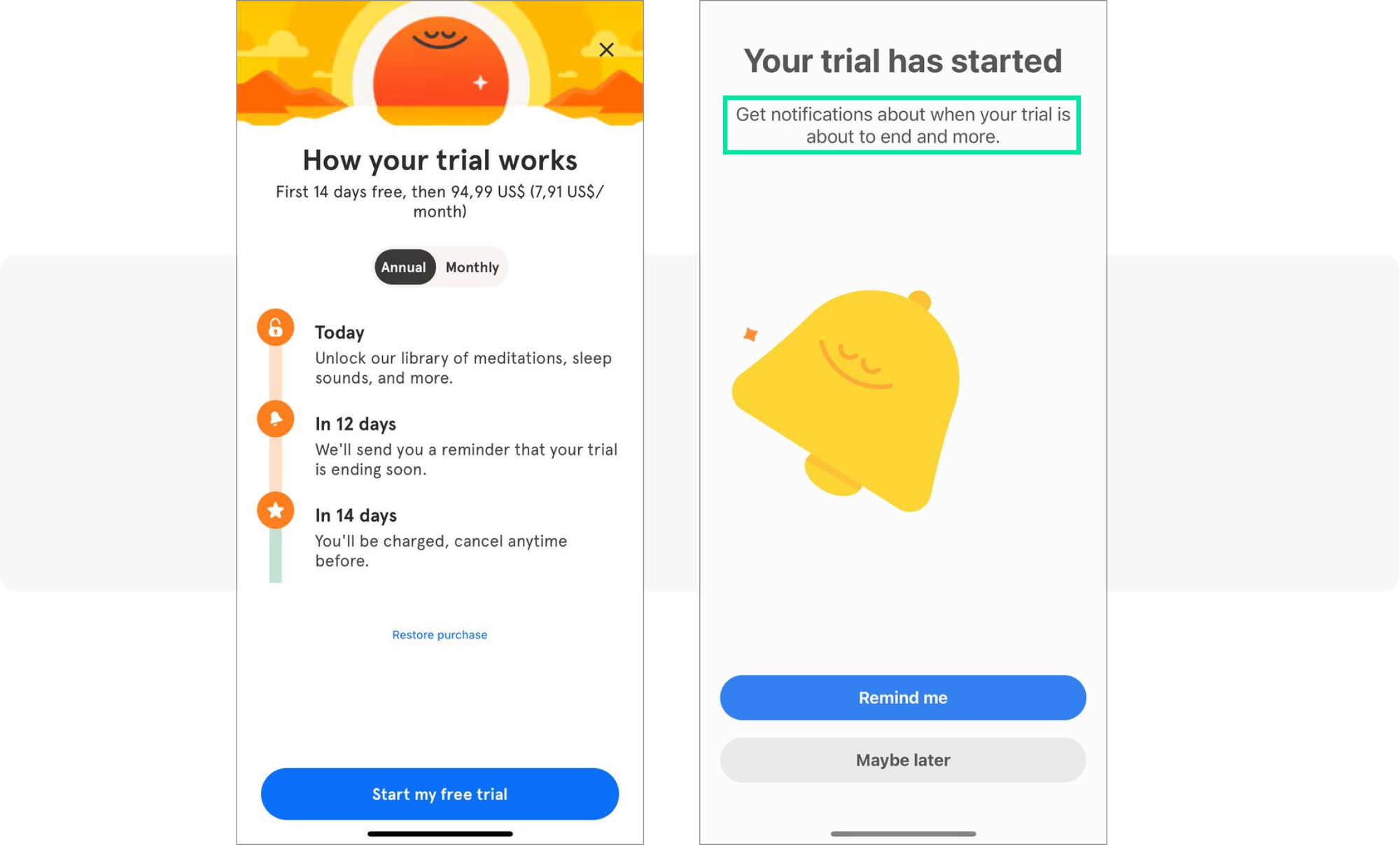Onboarding trial and opt-in example