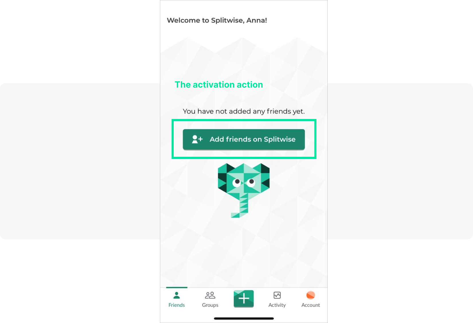 Splitwise app user activation in-app example