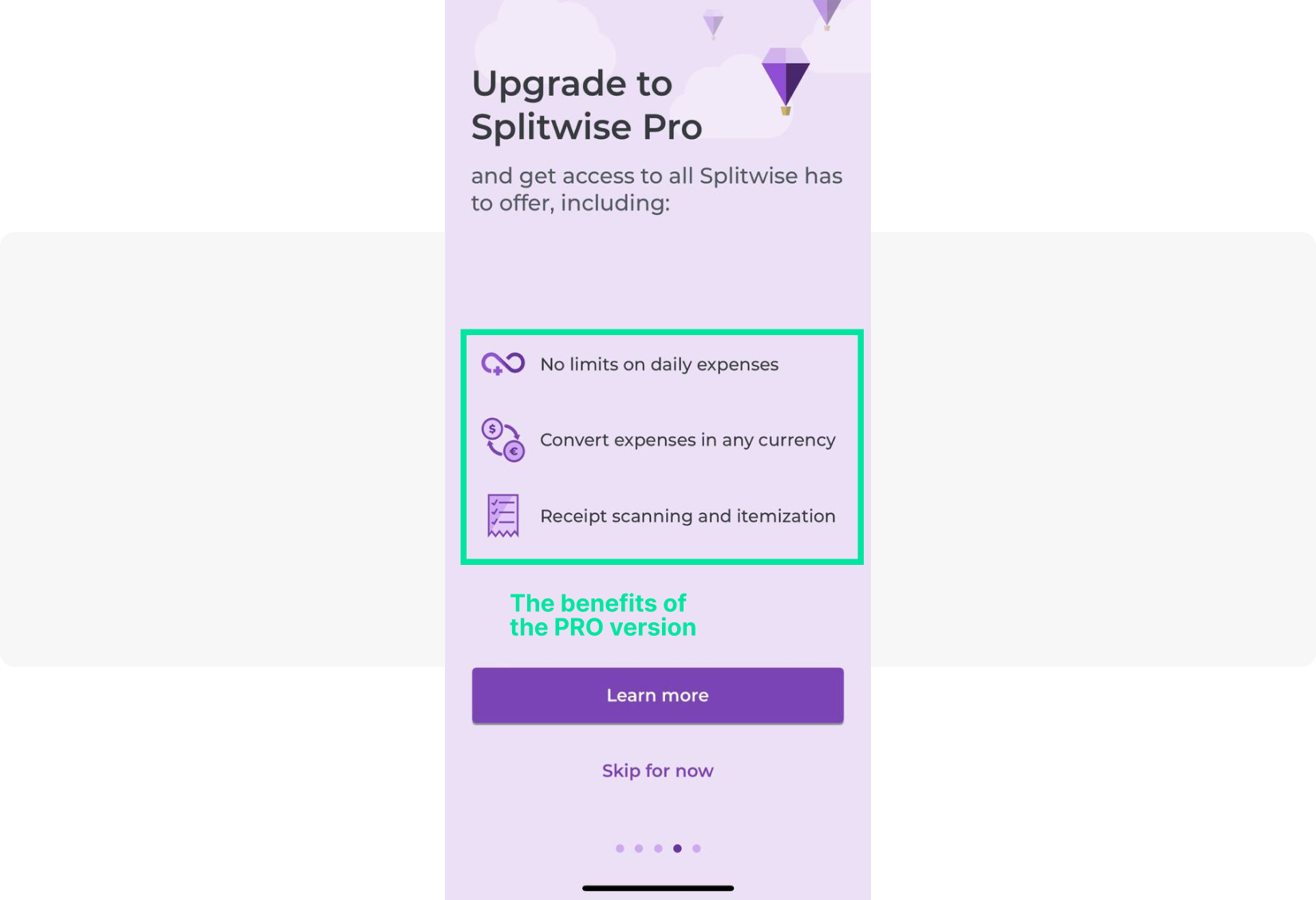Splitwise pro version upgrade conversion in-app
