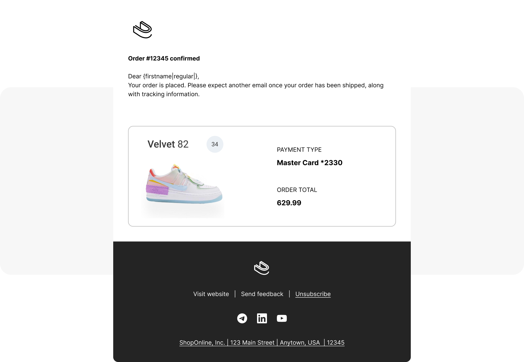 Order onfirmation email template 