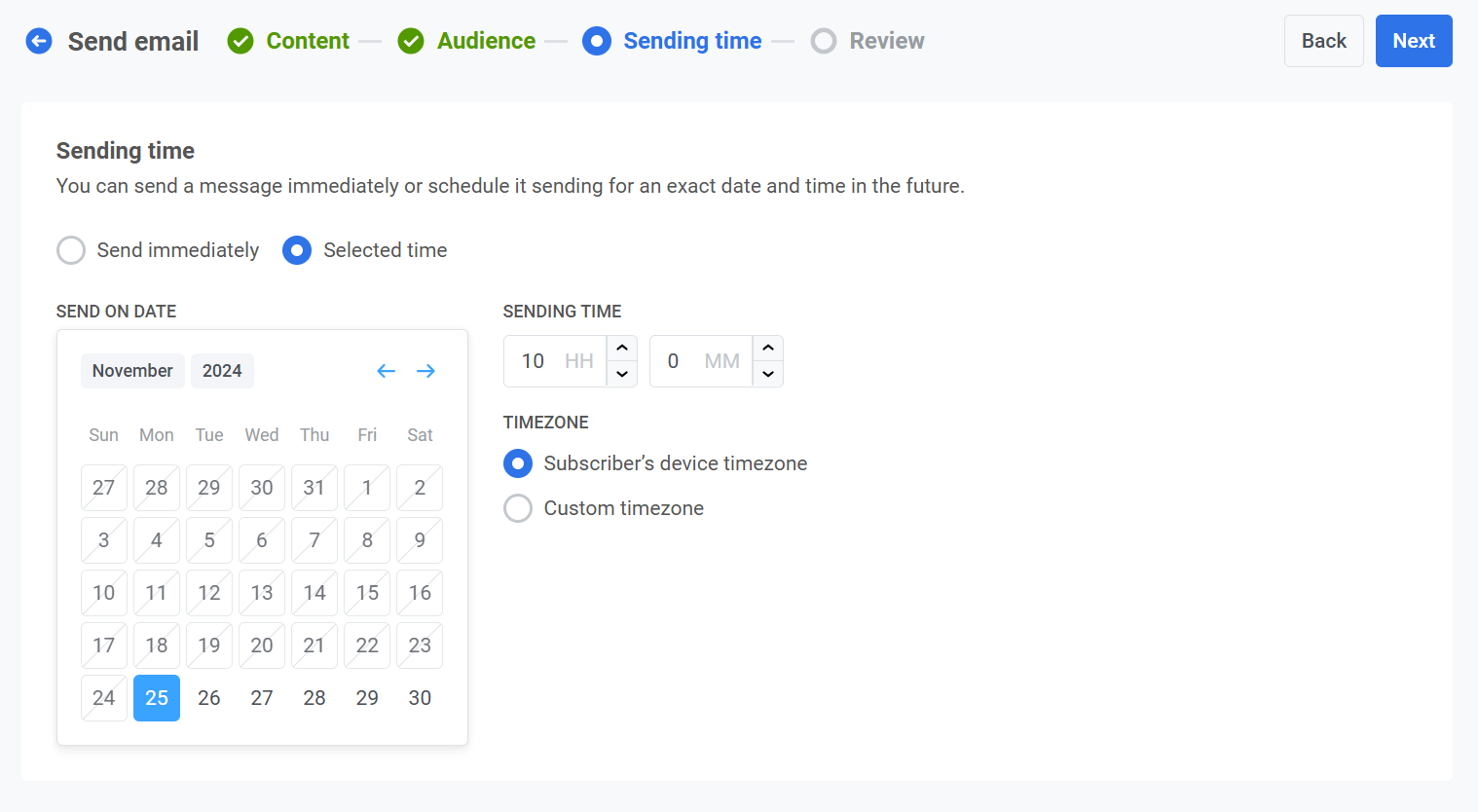 Schedule email sending in subscriber time zone