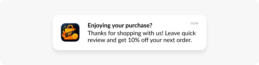 Post purchase review request black friday push notification