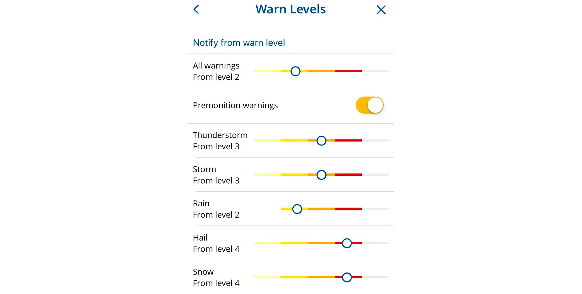 níveis de alerta do aplicativo wetter.com