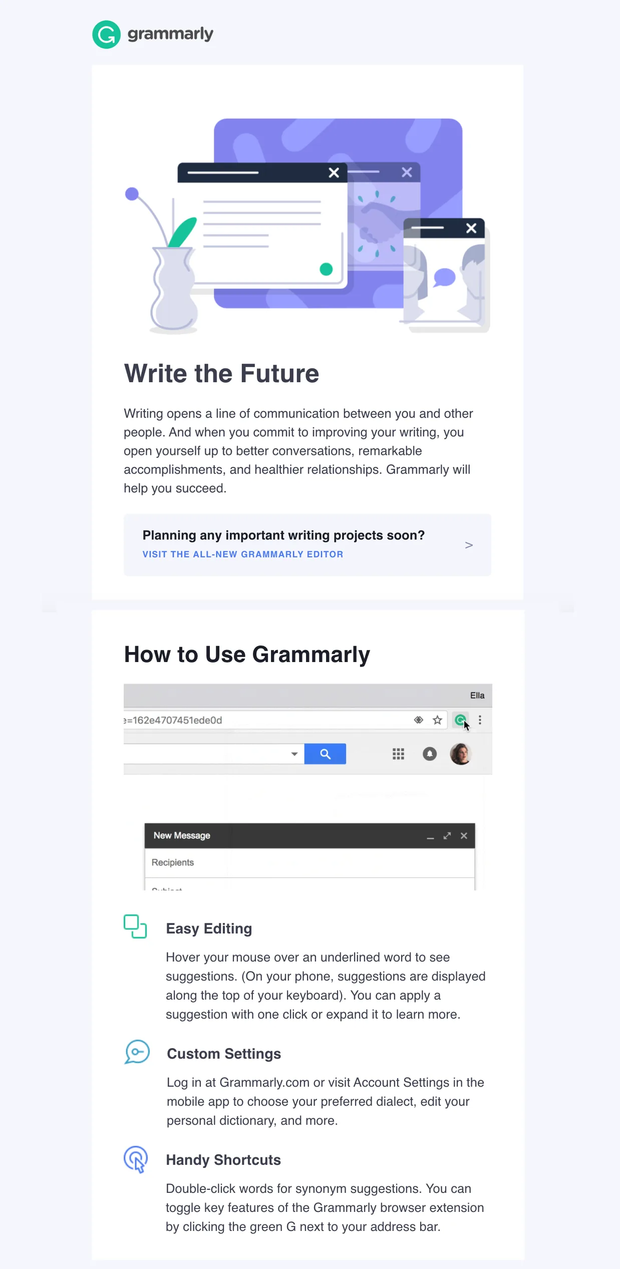 환영 이메일 - Grammarly의 좋은 예시