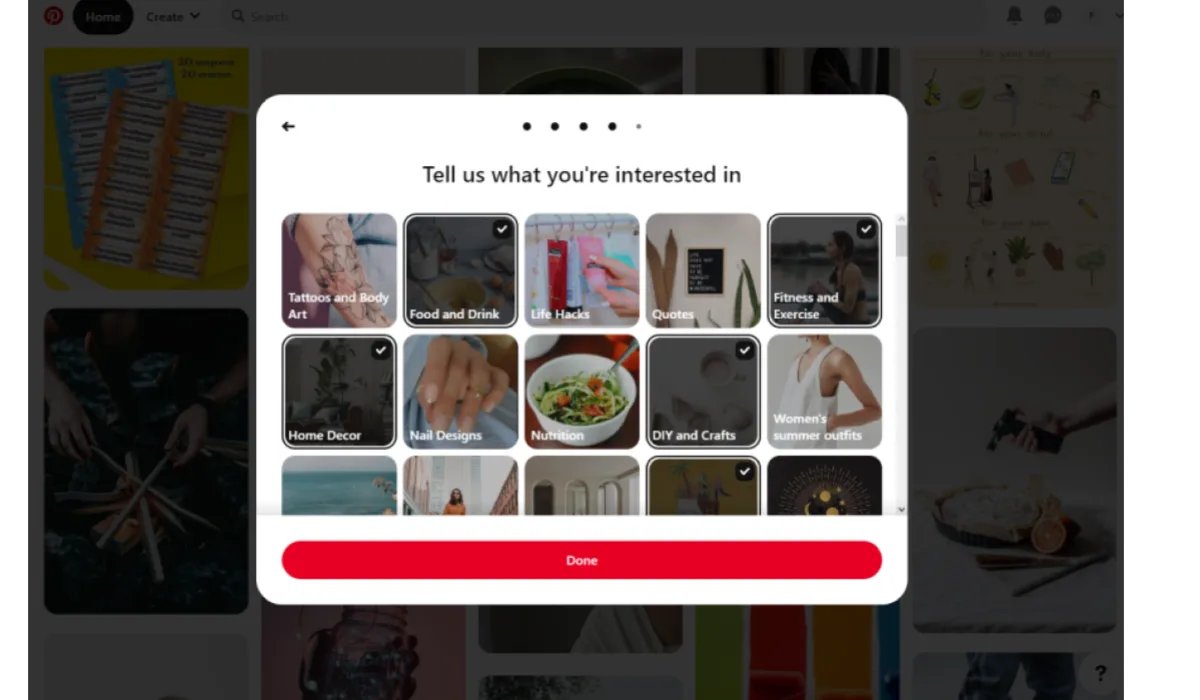 Pinterest 网站上的用户激活