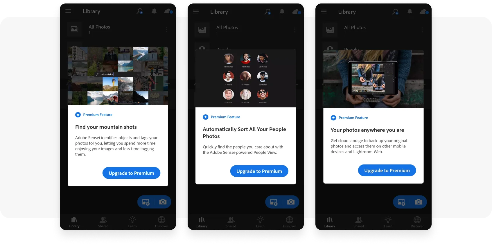 Lightroom থেকে প্রিমিয়াম ফিচার প্রচারকারী ইন-অ্যাপস