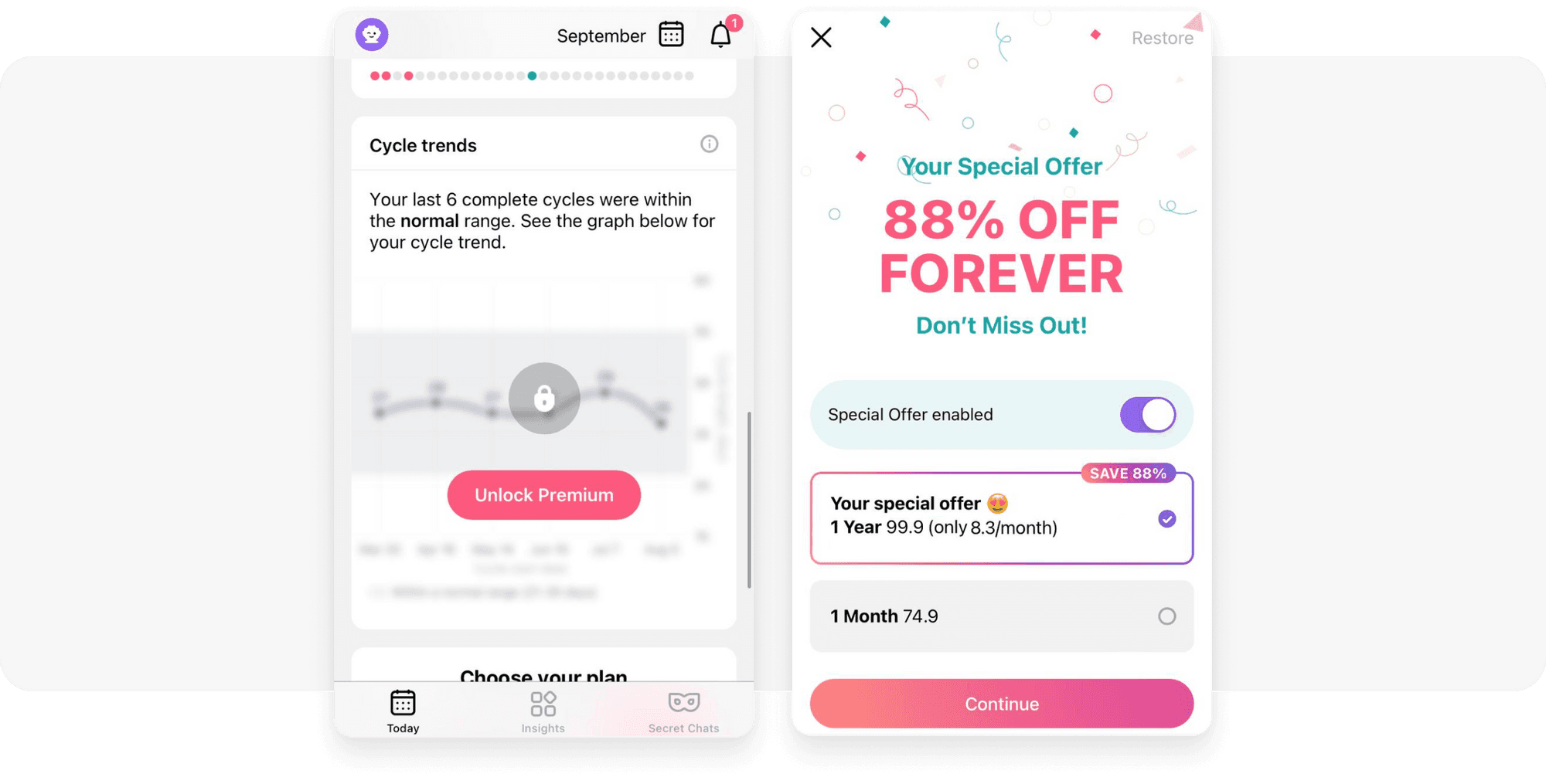 Special offer in-app from a health app