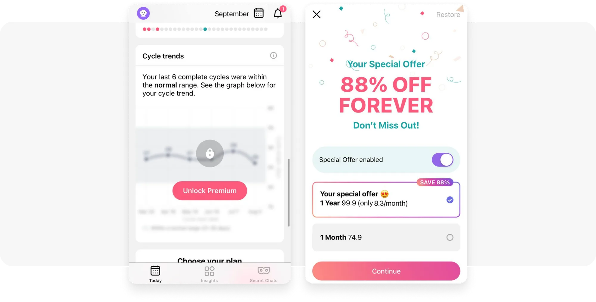 একটি স্বাস্থ্য অ্যাপ থেকে বিশেষ অফারের ইন-অ্যাপ