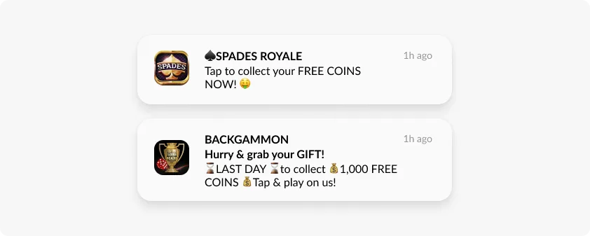 Push-Benachrichtigungen aus den von Beach Bum veröffentlichten Spiele-Apps