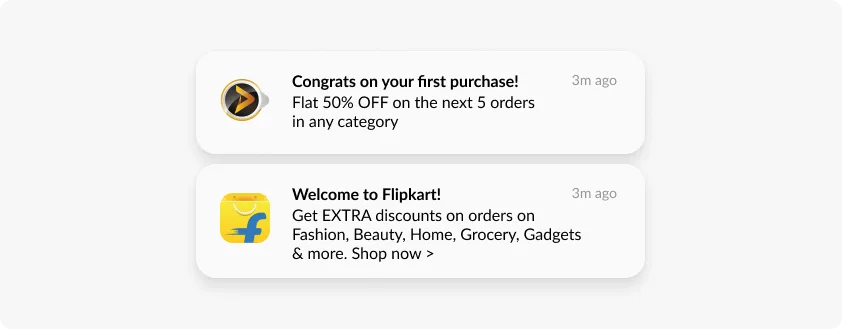Beispiele für Push-Benachrichtigungen mit Willkommens-Gutscheincode