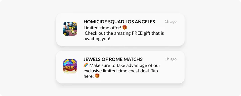Push-Benachrichtigung mit zeitlich begrenztem Angebot: Beispiele aus Spiele-Apps