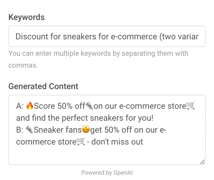 A/B টেস্টিংয়ের জন্য AI-জেনারেটেড বার্তা