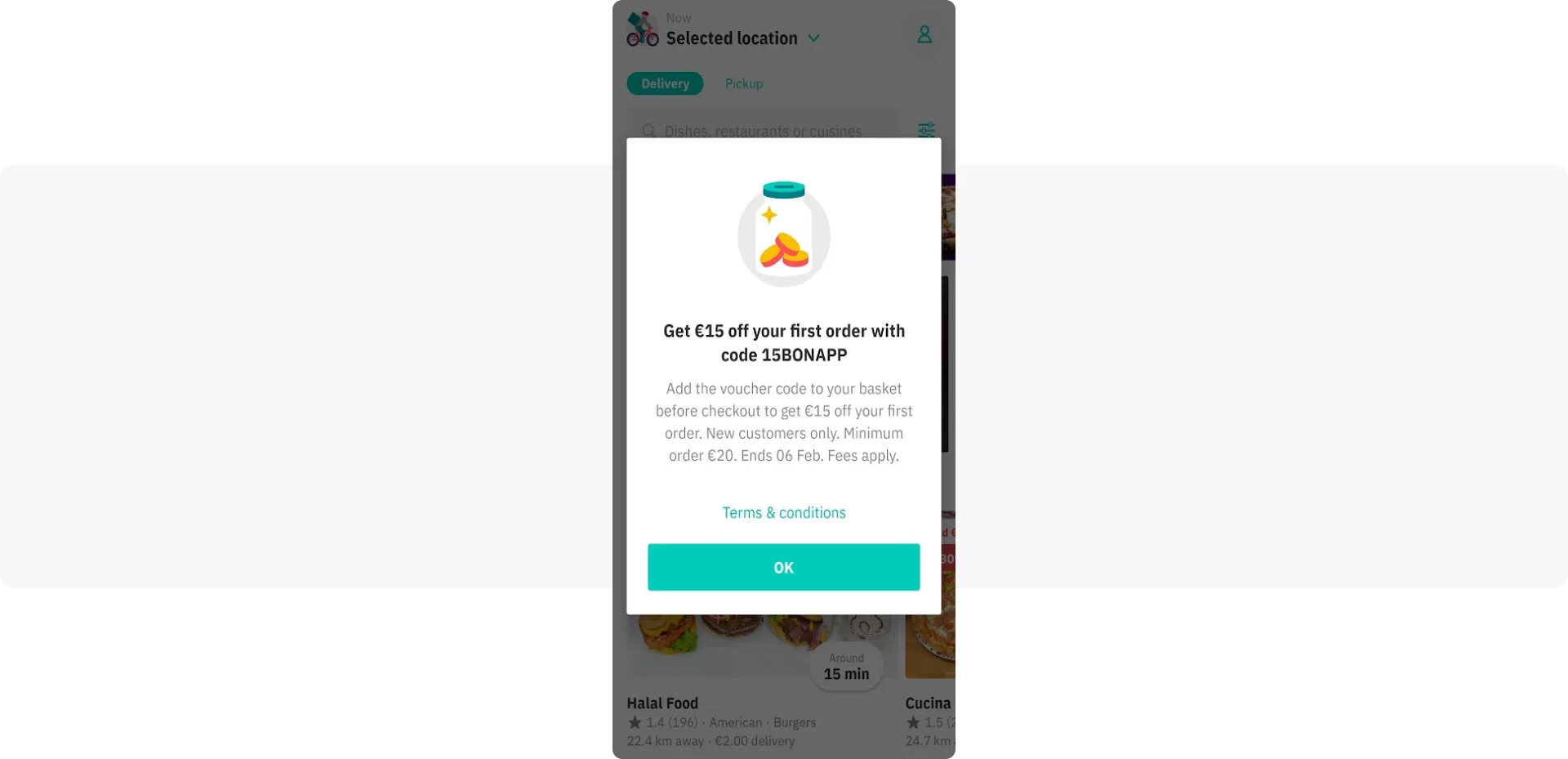 Message pour augmenter la valeur moyenne des commandes - application de livraison de repas Deliveroo