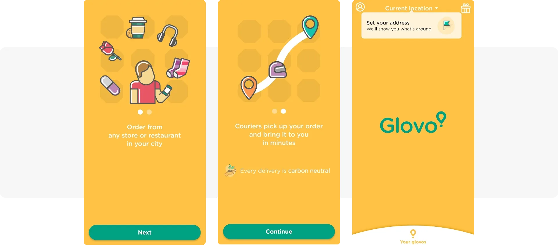 Messages in-app d'onboarding - application de livraison de repas Glovo