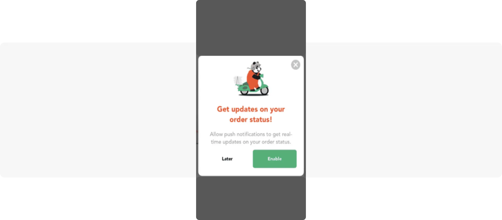 Message in-app d'opt-in personnalisé - application de livraison de repas FoodPanda