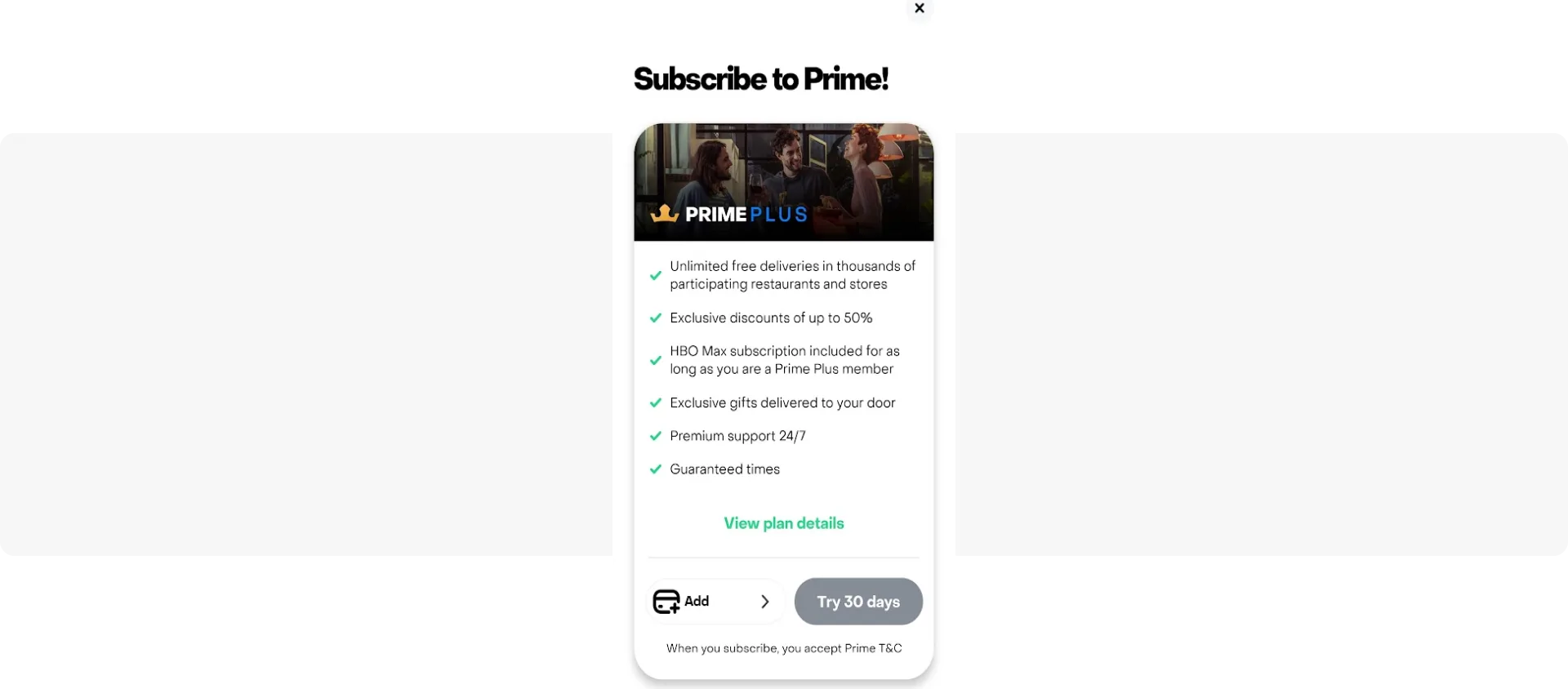 Message pour promouvoir un abonnement de livraison de repas - application Rappi