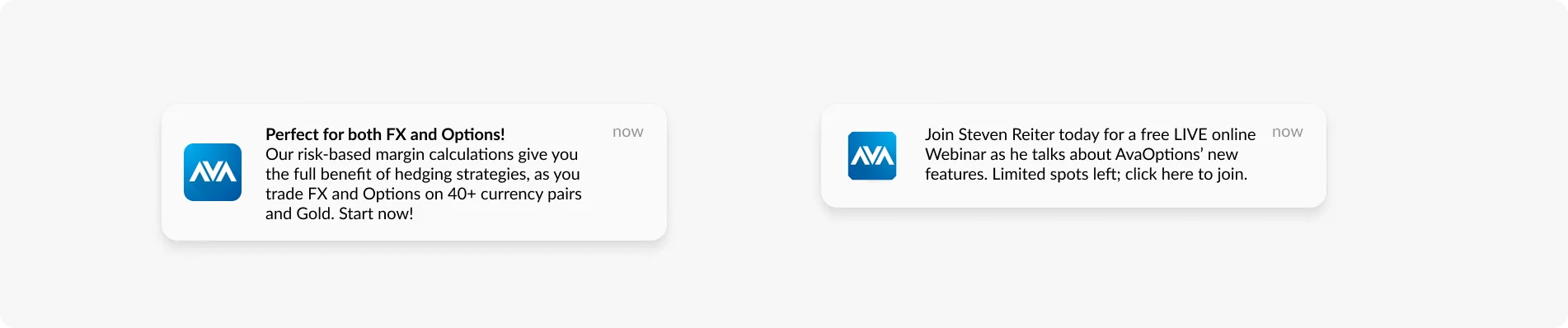 Mobile Push-Benachrichtigungen, gesendet von der AvaOptions-App