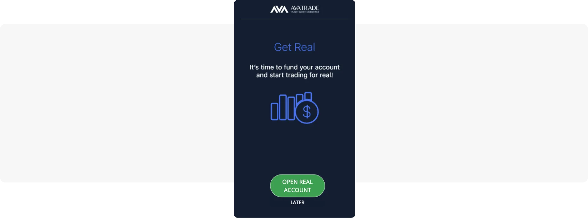 Ein echtes Konto eröffnen - In-App-Nachricht - AvaTrade