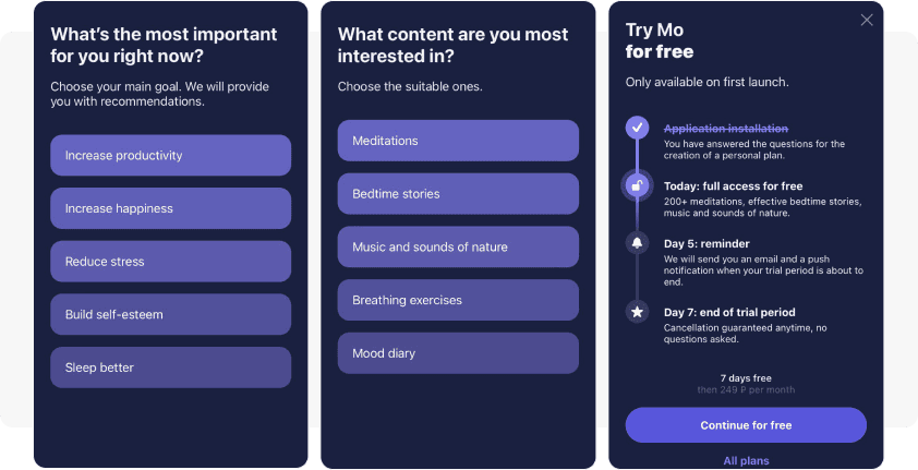 Onboarding in-apps example