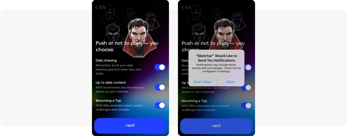 ตัวอย่างคำขอ opt-in สำหรับ push notification