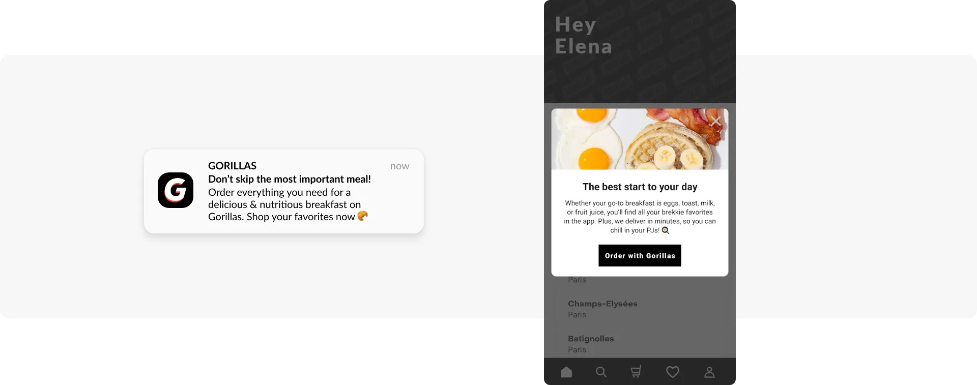 Gorillas 的推送通知将客户引流至应用 + 基于推送内容构建的应用内消息