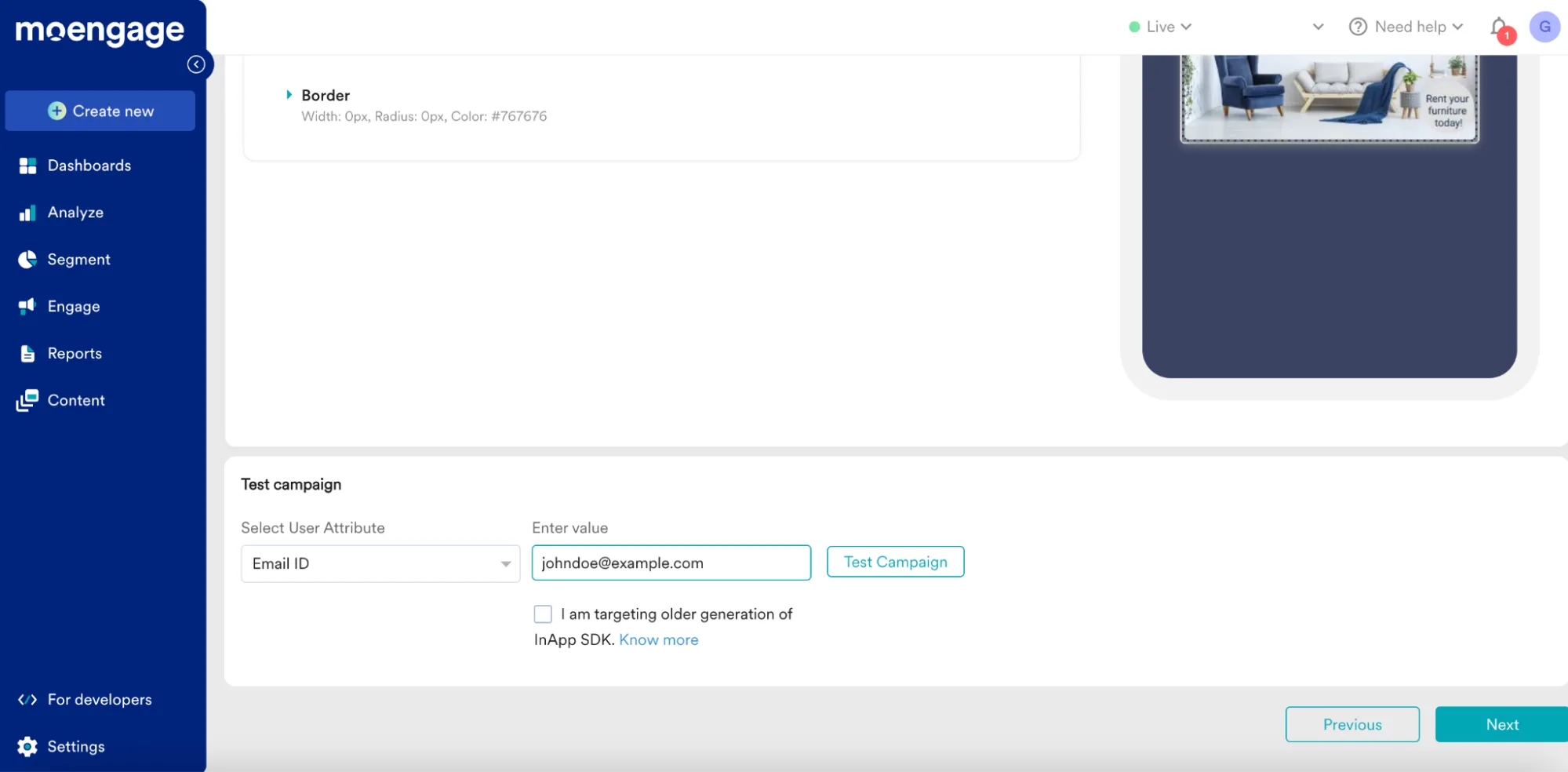 เครื่องมือแก้ไข in-app messaging ของ MoEngage