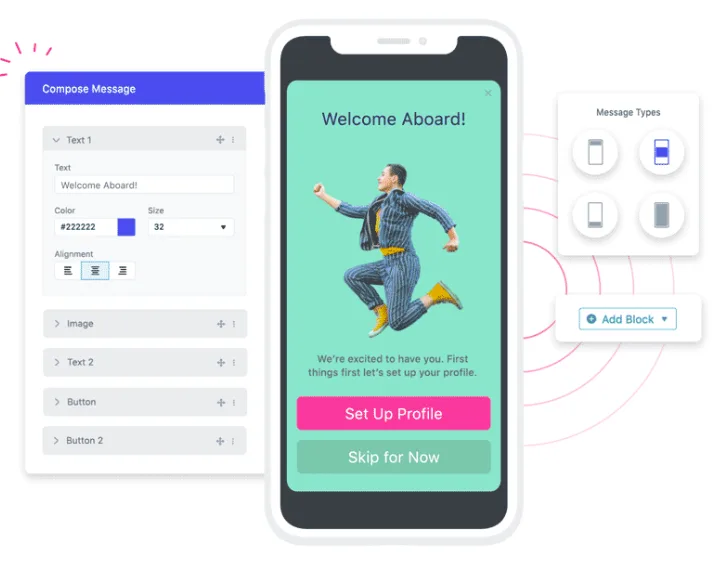 เครื่องมือแก้ไข in-app messaging แบบ drag-and-drop ของ OneSignal