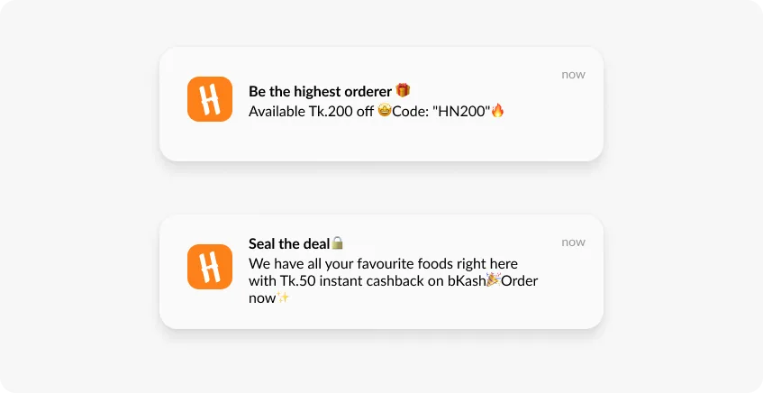 Exemplo de notificações push em campanhas promocionais segmentadas