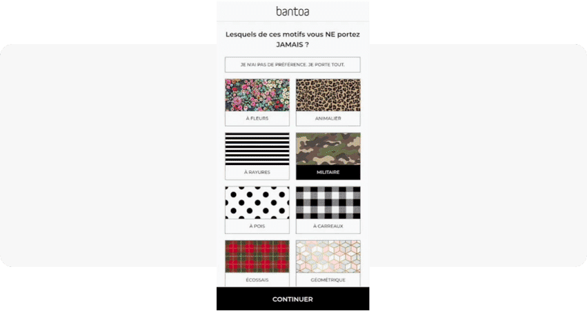 Fashion app onboarding survey example