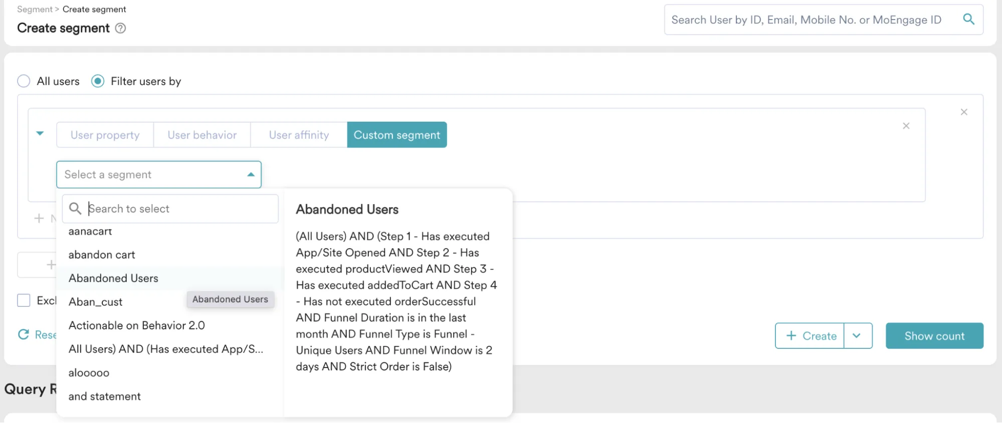 MoEngage-Segmenterstellung