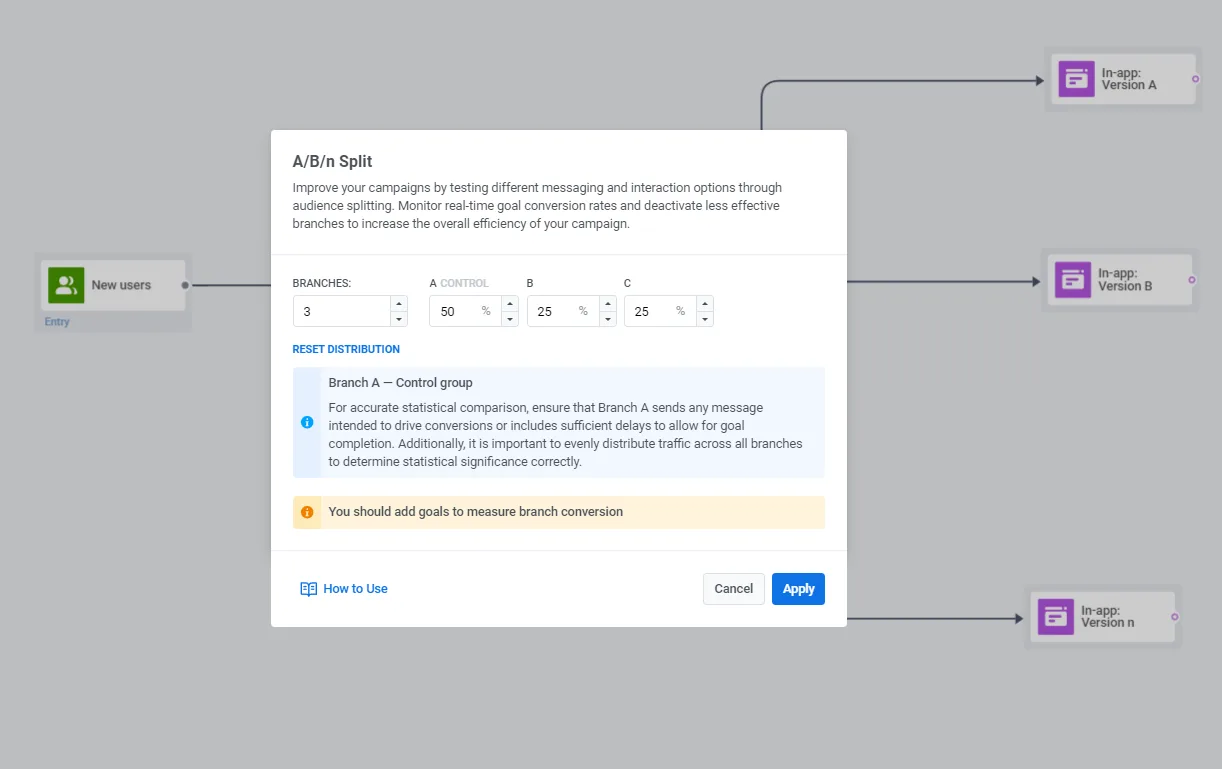 A/B/n-Tests für Onboarding-In-App-Nachrichten - Pushwoosh