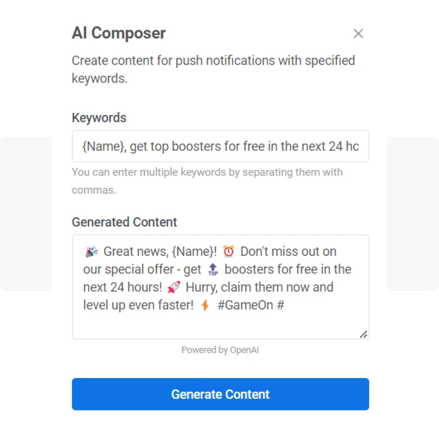 গেম অ্যাপের জন্য AI-জনিত পুশ নোটিফিকেশন উদাহরণ - Pushwoosh