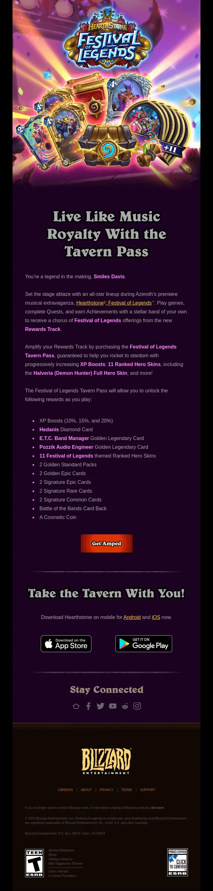 อีเมลโปรแกรมความภักดีและรางวัลส่วนบุคคล - ตัวอย่าง Blizzard