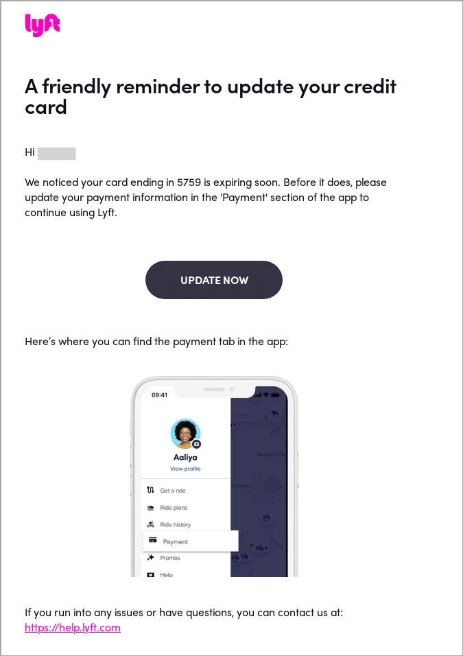 Lyft Rechnungsaktualisierungs-E-Mail