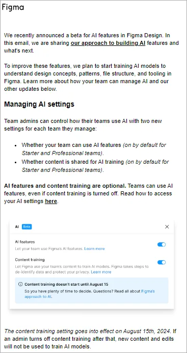 Figma E-Mail zu Änderungen der KI-Bedingungen - Transaktions-E-Mail