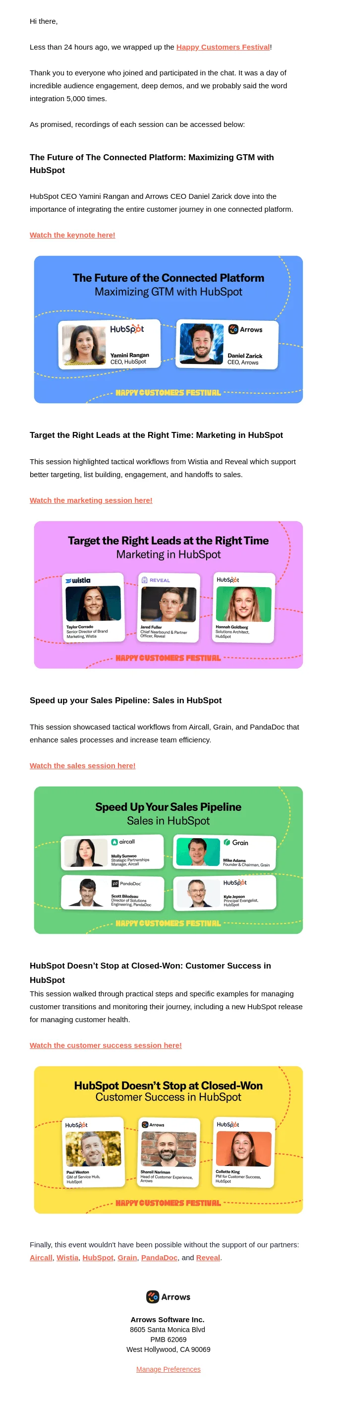 Ejemplo de correo electrónico de seguimiento de Arrows