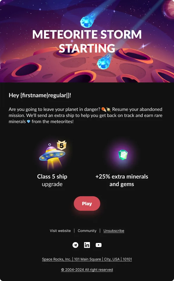 Plantilla de correo electrónico de reactivación de Pushwoosh