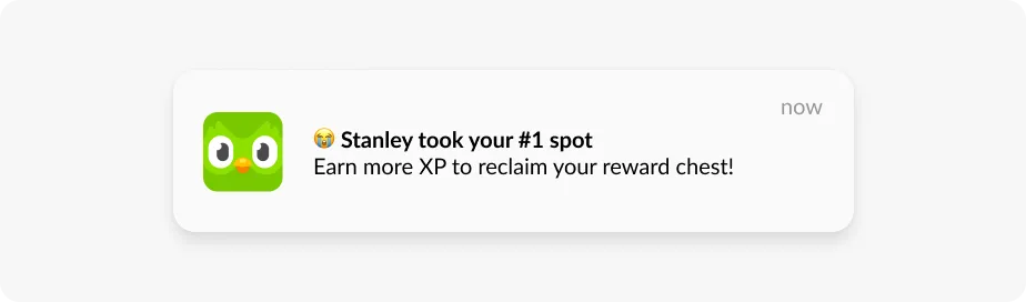 Ejemplo de notificación push atractiva de Duolingo