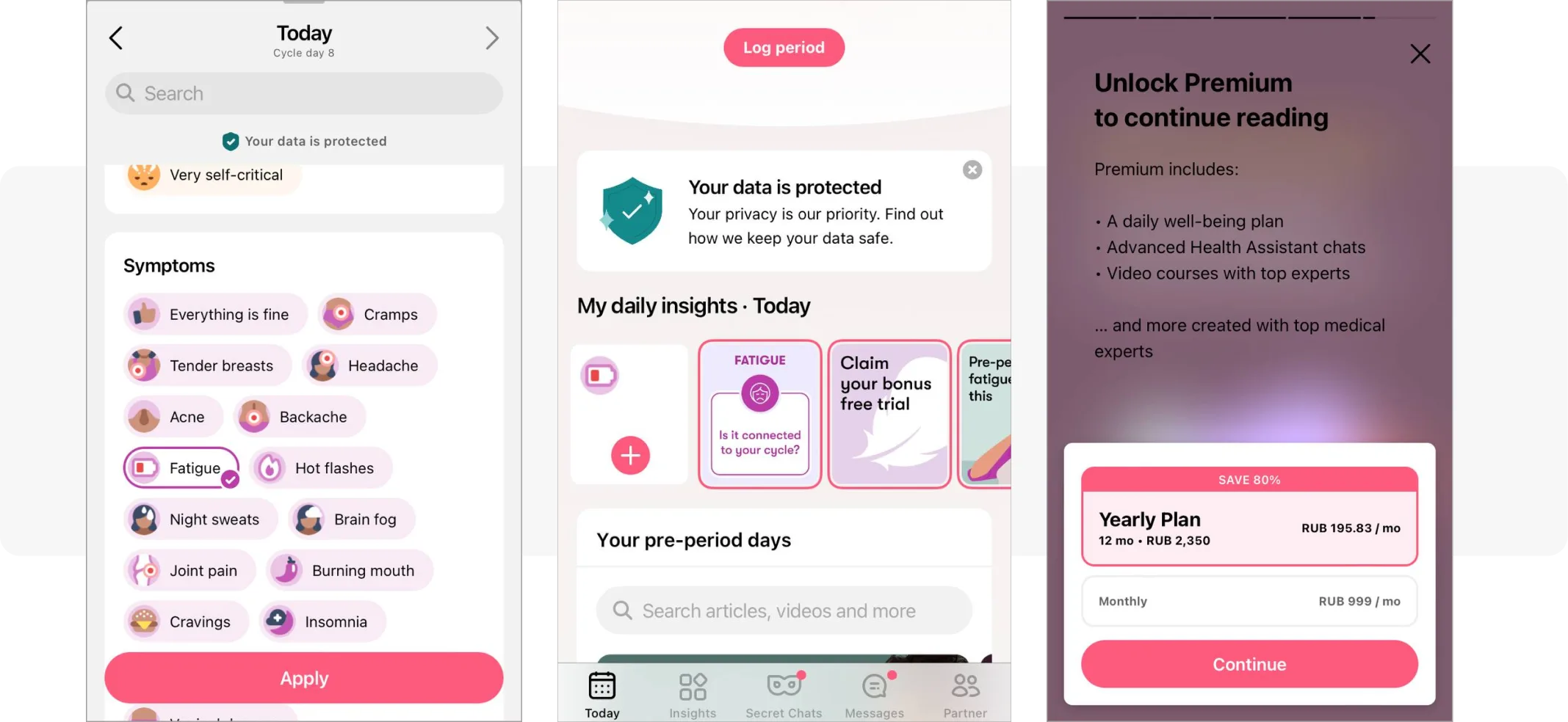 Flo ऐप का प्रीमियम प्लान में रूपांतरण