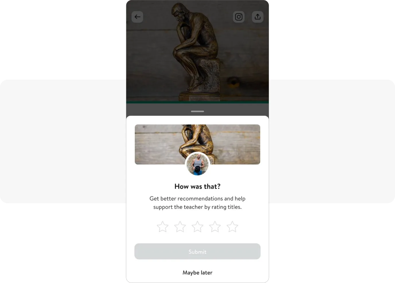 Ejemplo de solicitud de comentarios del usuario de Insight Timer