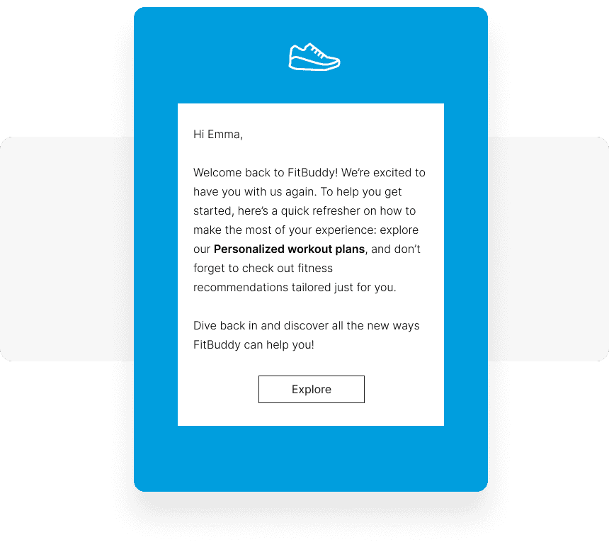 Onboarding of re-activated users email example Pushwoosh