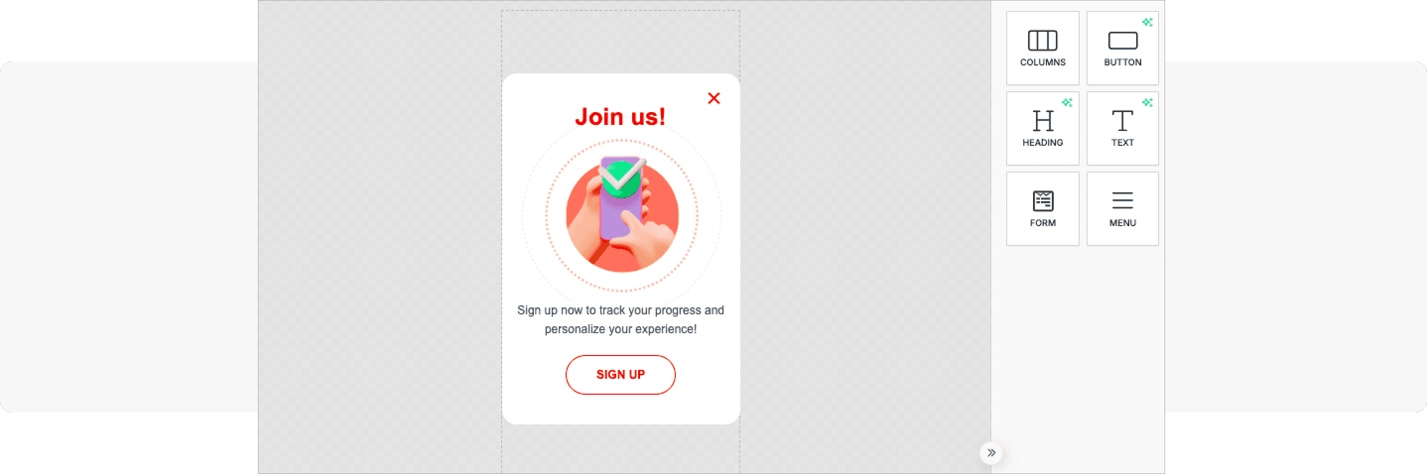 App registration prompt in-app template Pushwoosh in-app builder