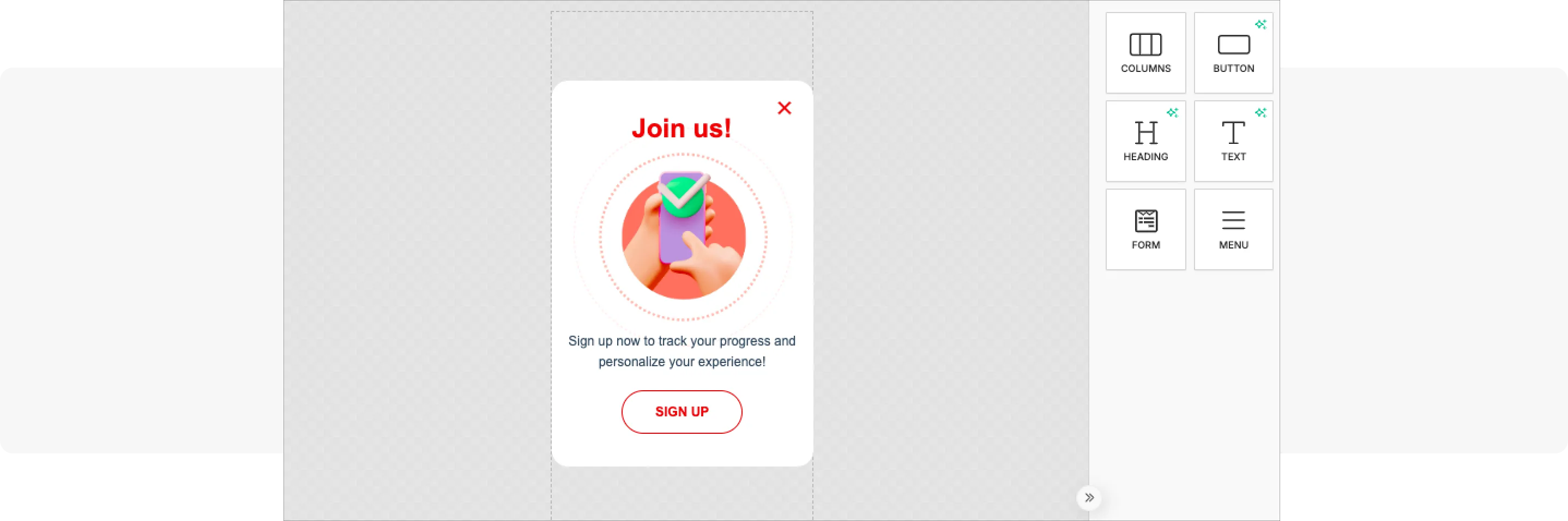 ऐप पंजीकरण प्रॉम्प्ट इन-ऐप टेम्पलेट Pushwoosh इन-ऐप बिल्डर