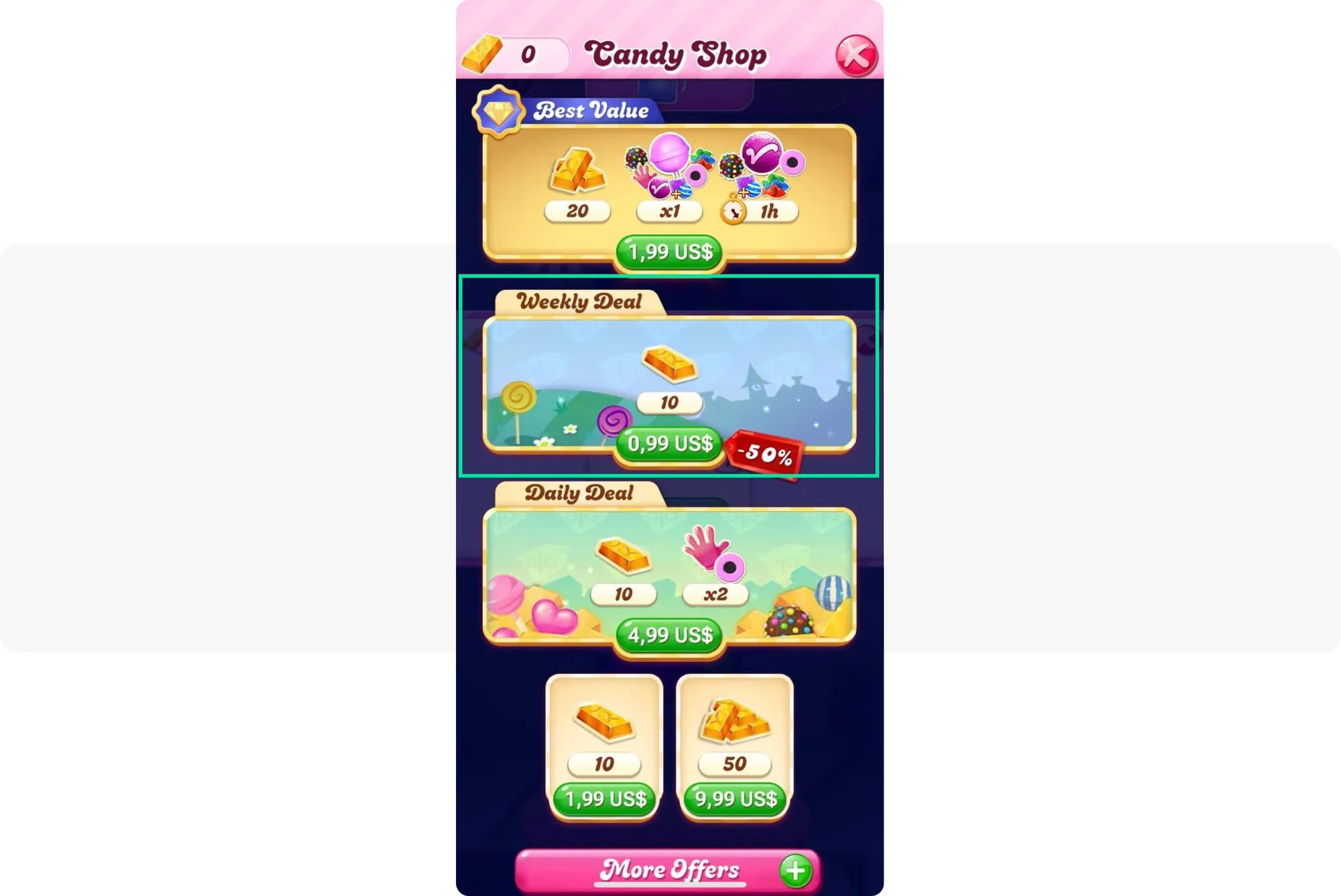 Beispiel für eine In-App-Kaufaufforderung bei Candy Crush
