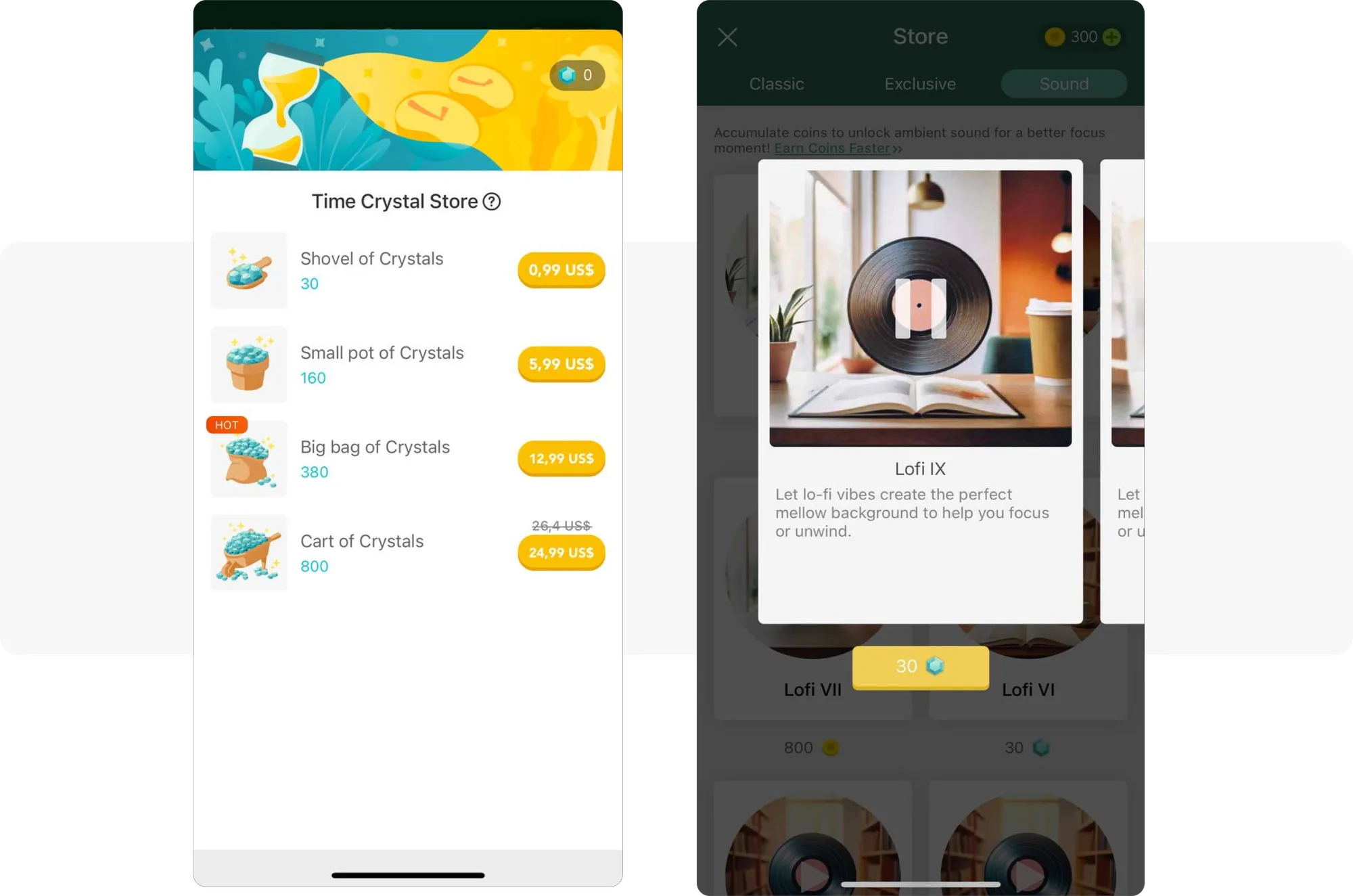 Beispiele für In-App-Käufe in der Forest-App