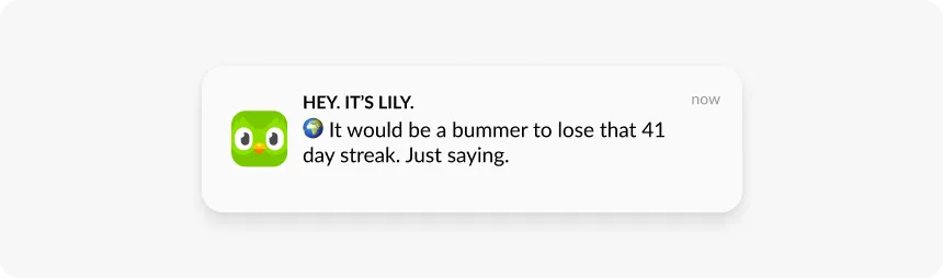 Beispiel für personalisierte, ansprechende Push-Benachrichtigungen von Duolingo