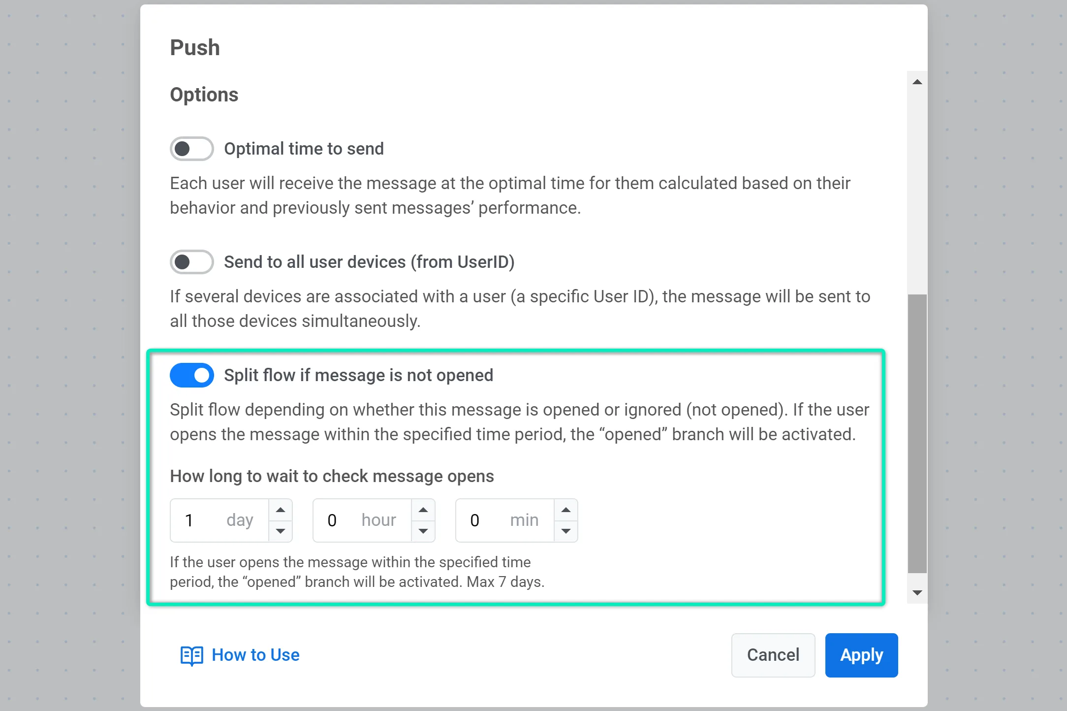 푸시 오픈 추적 및 흐름 분기