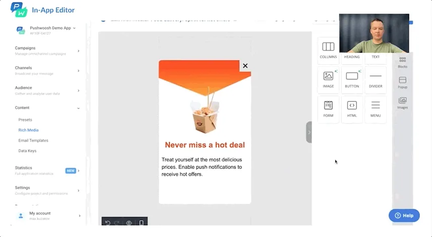 Pushwoosh इन-ऐप एडिटर